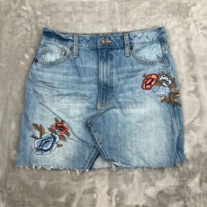 Abercrombie & Fitch Floral Embroidered Denim Mini Skirt Light Wash Size 8 W 29